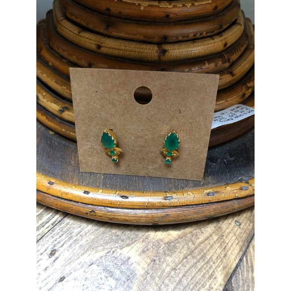 Green Onyx 24 KT Gold Over 925 Sterling Silver Post Fine Designer Jewelry - Picture 8 of 9